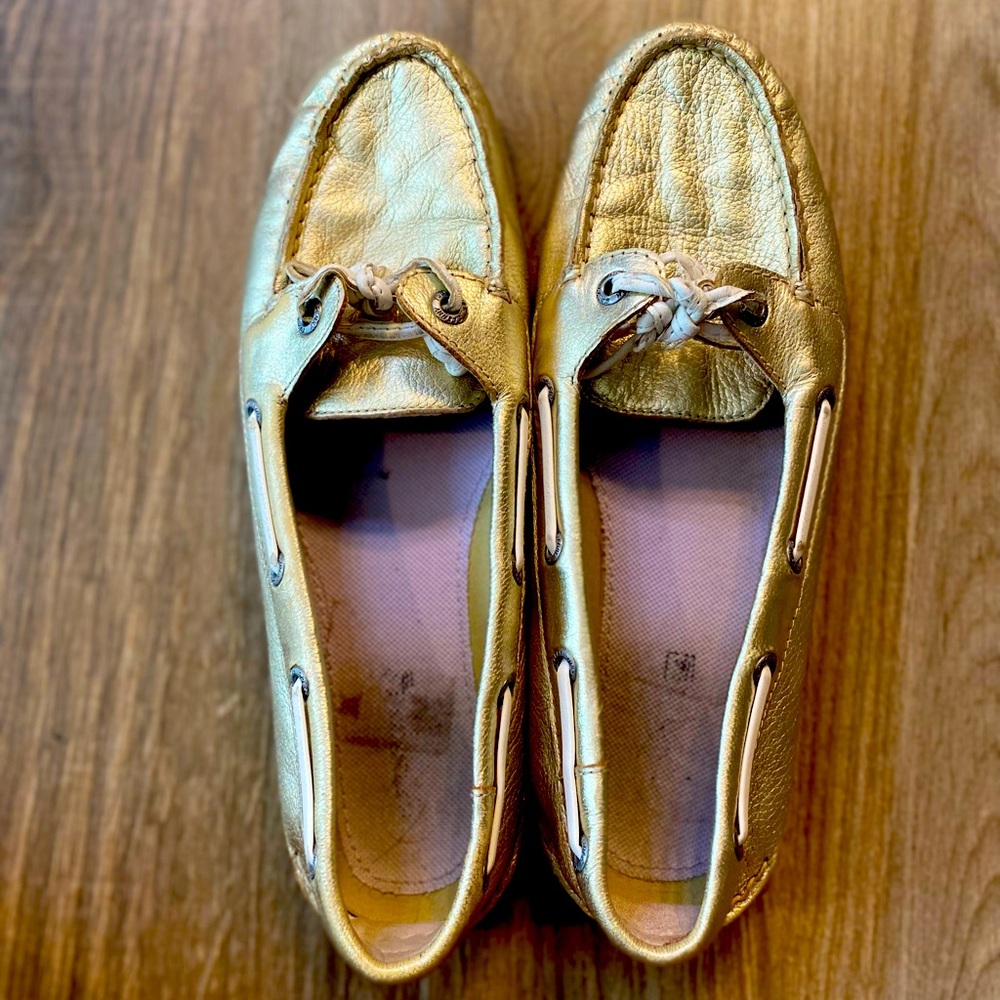 Gold Metallic Sperries Size 7